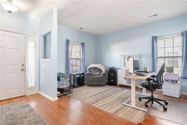 office area featuring light hardwood / wood-style flooring and a wealth of natural light