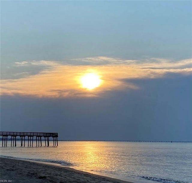 property view of water featuring a beach view