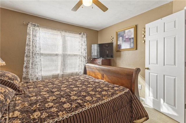 bedroom featuring carpet flooring and ceiling fan