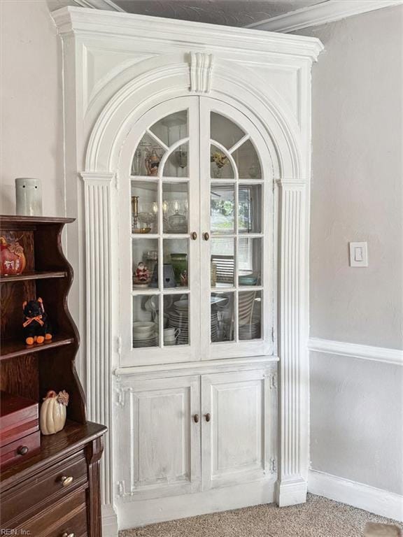 details featuring carpet floors and crown molding