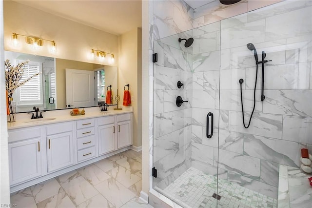 bathroom with vanity and an enclosed shower