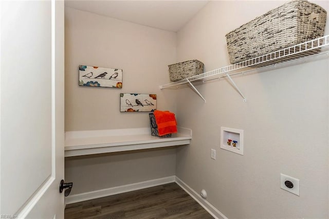 washroom with electric dryer hookup, dark hardwood / wood-style floors, and hookup for a washing machine