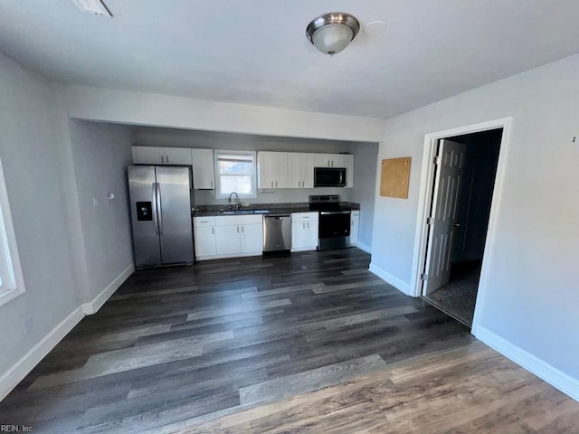 kitchen featuring dark hardwood / wood-style floors, sink, white cabinetry, and stainless steel appliances