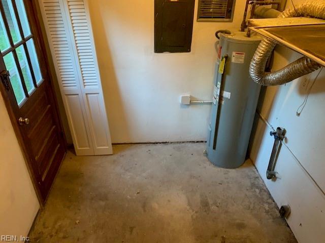 utility room featuring electric panel and water heater