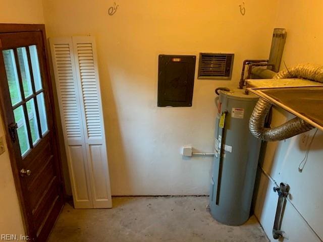 utility room with electric panel and water heater