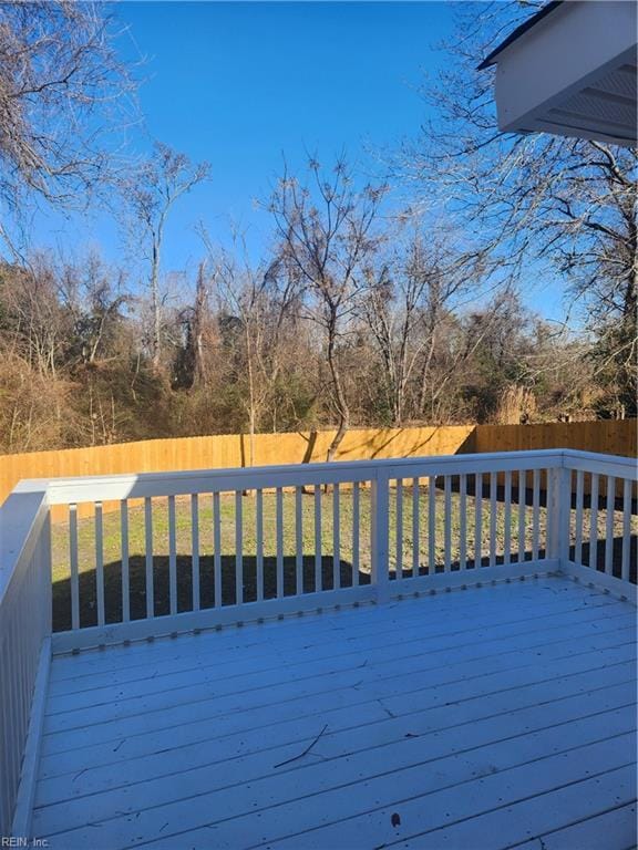 wooden terrace featuring a yard