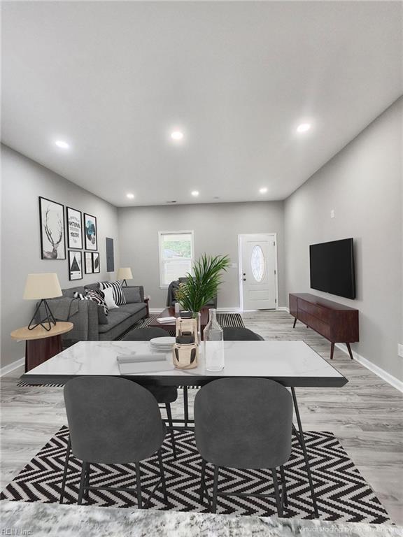 living room with light wood-type flooring