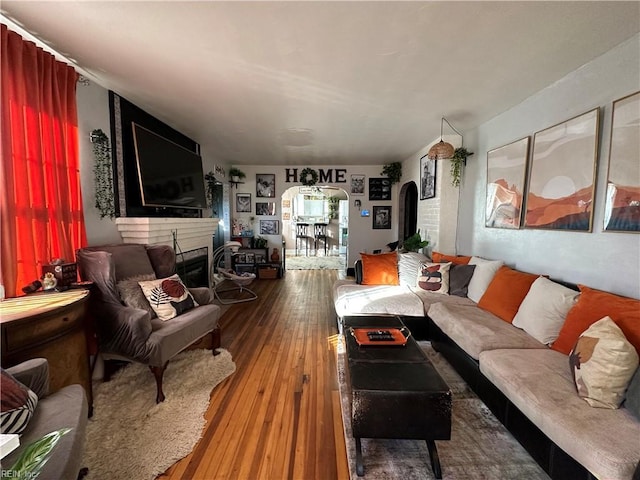 living room with hardwood / wood-style flooring