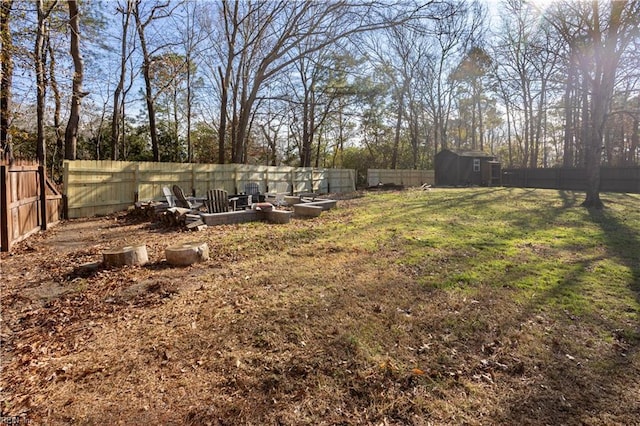 view of yard with a shed