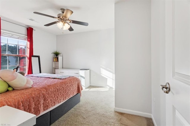 bedroom with carpet flooring and ceiling fan