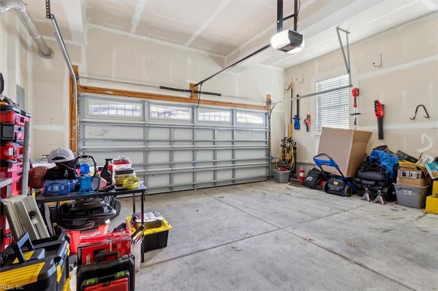 garage with a garage door opener