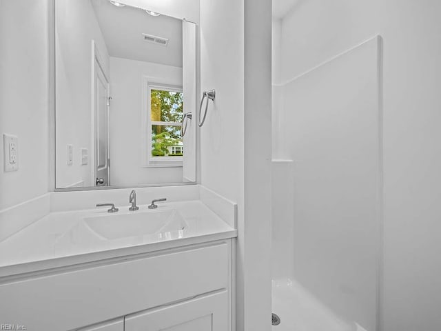 bathroom featuring vanity and walk in shower