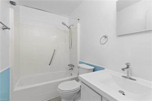 full bathroom with shower / washtub combination, vanity, and toilet