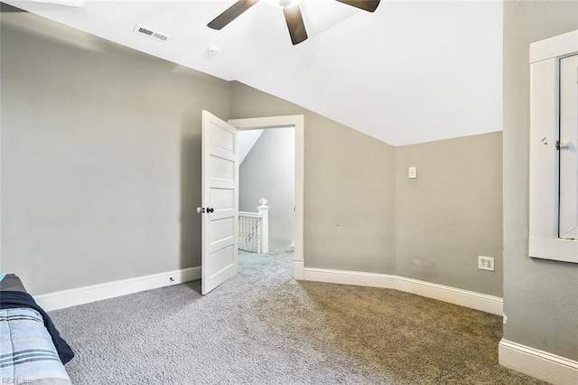 bonus room featuring carpet, ceiling fan, and vaulted ceiling