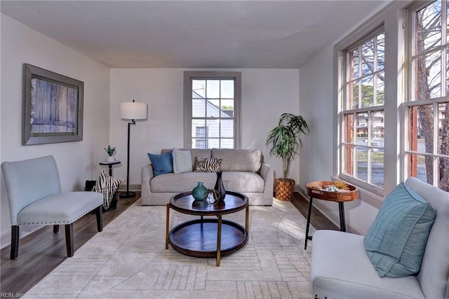 living room with plenty of natural light and light wood-type flooring