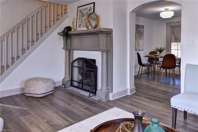 living room with hardwood / wood-style flooring