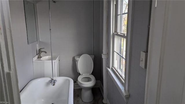 bathroom with sink, toilet, and a tub