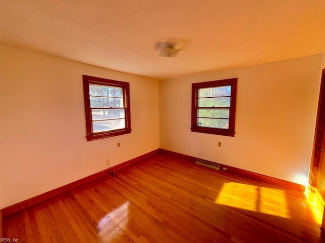 unfurnished room with wood-type flooring and a wealth of natural light