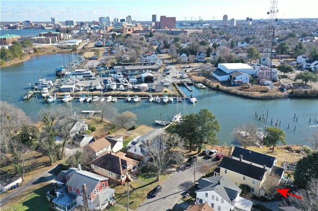 bird's eye view featuring a water view