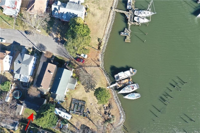 bird's eye view featuring a water view