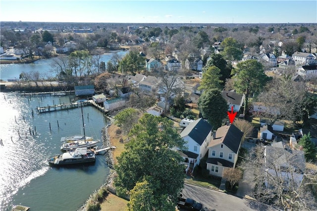 aerial view featuring a water view