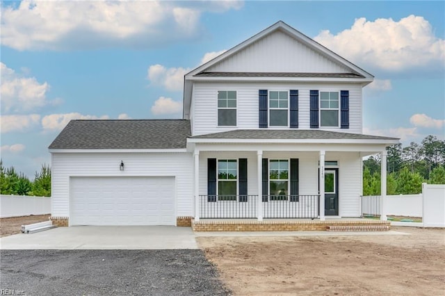 view of front property featuring a garage and covered porch