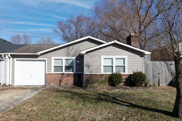 single story home featuring a garage and a front lawn