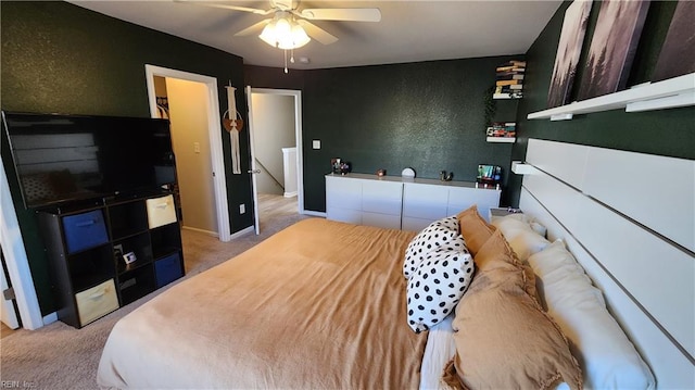 bedroom featuring carpet and ceiling fan