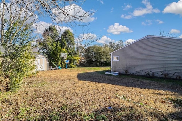 view of yard featuring a shed