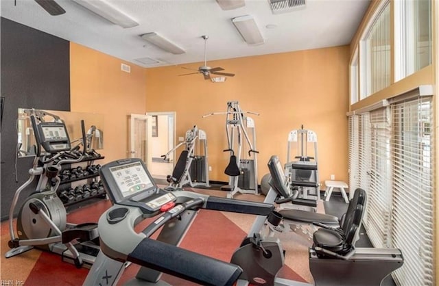 gym with ceiling fan