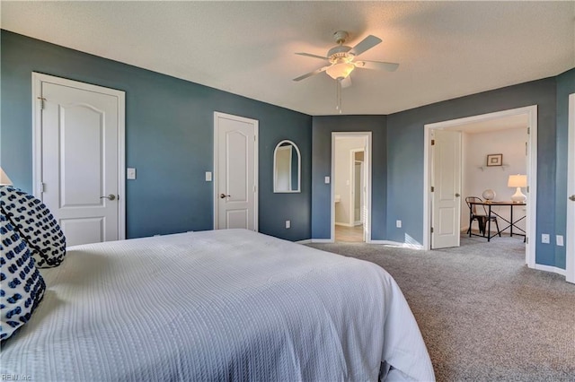 bedroom featuring carpet flooring and ceiling fan