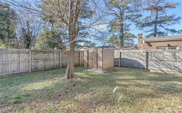 view of yard featuring a shed