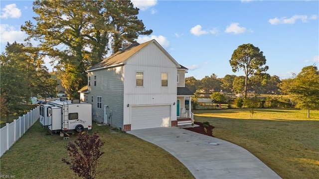 exterior space with a front lawn and a garage