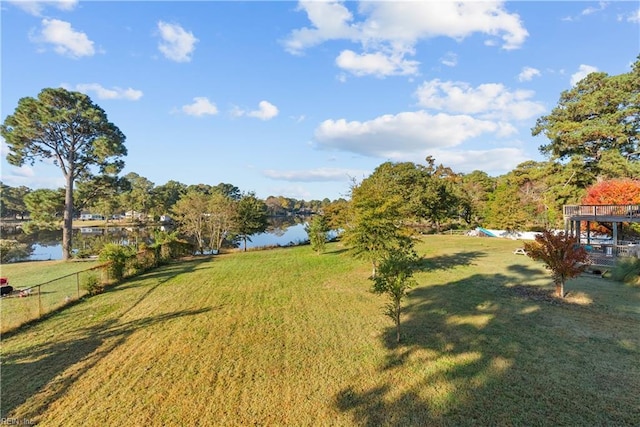 view of yard with a water view