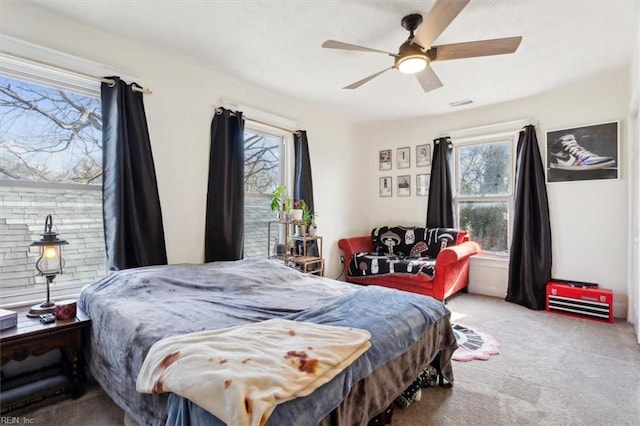 bedroom with carpet flooring and ceiling fan