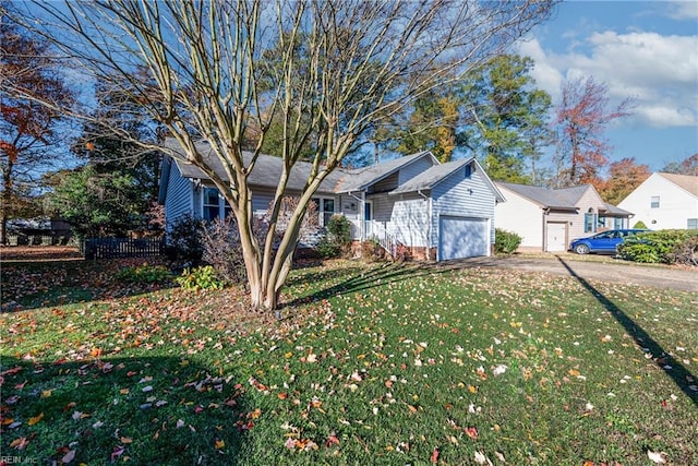 single story home featuring a garage and a front yard