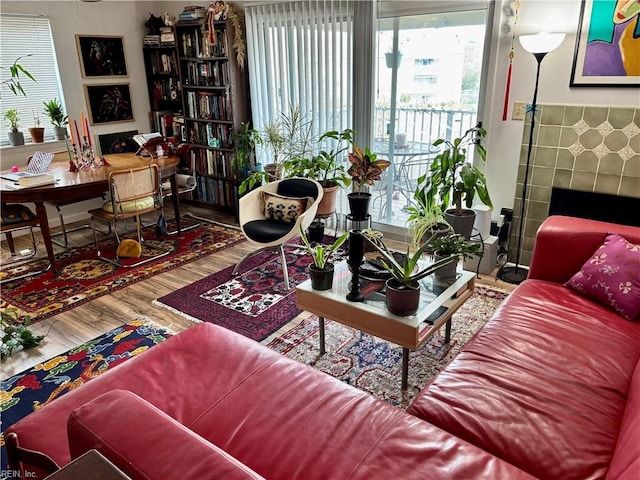 living room with hardwood / wood-style floors