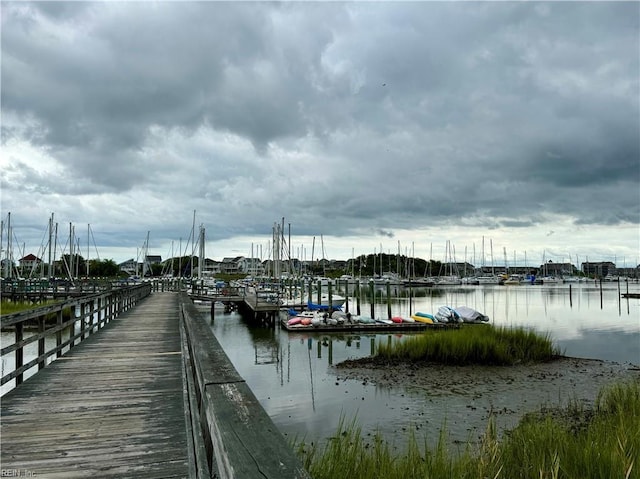 dock area featuring a water view