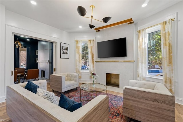 living room featuring light wood-type flooring