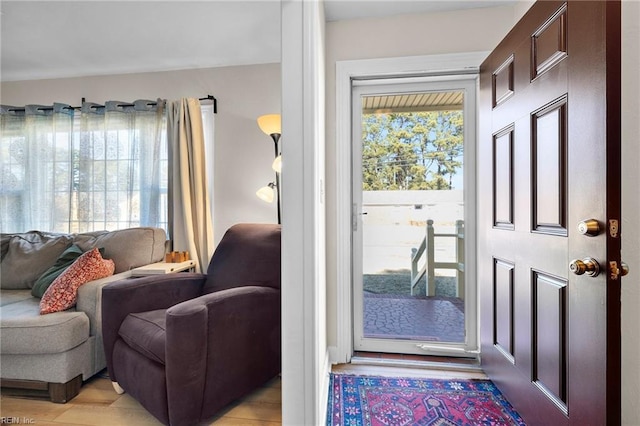 doorway to outside with plenty of natural light and light wood-type flooring