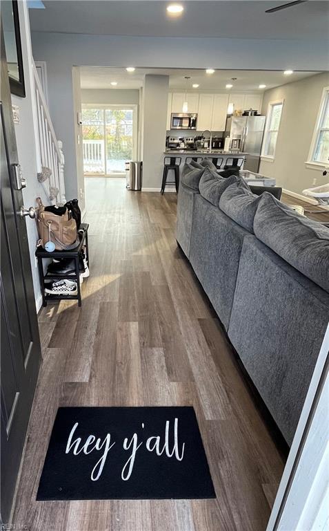 living room featuring dark hardwood / wood-style floors