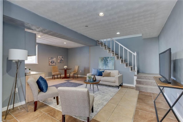 living room featuring light tile patterned floors