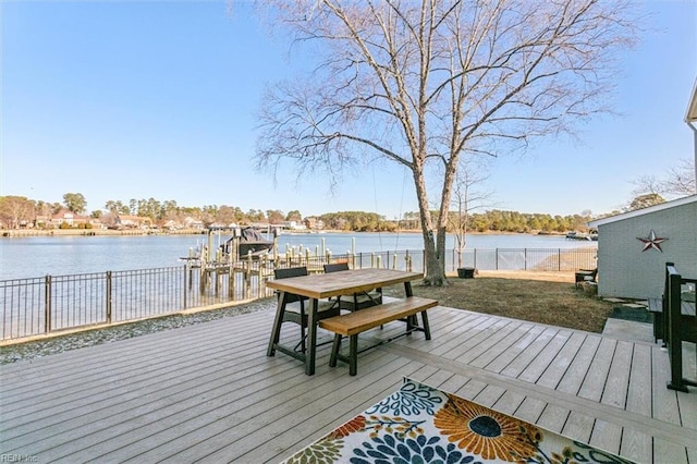 wooden deck with a water view