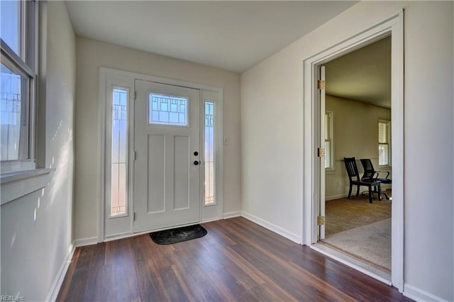 entrance foyer featuring a wealth of natural light and dark wood-type flooring