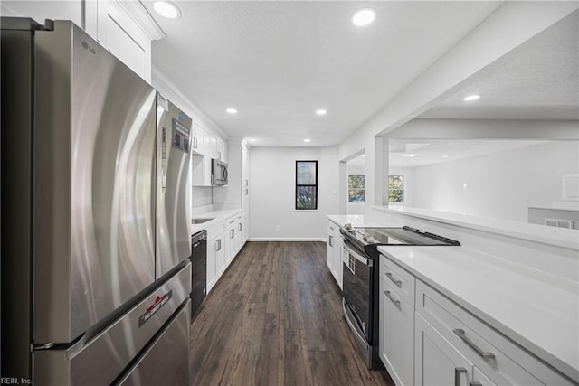 kitchen featuring white cabinetry, dark wood-type flooring, and stainless steel appliances