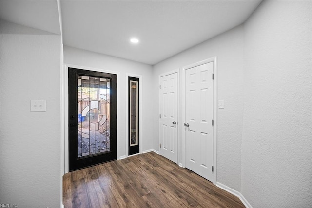 foyer entrance featuring dark hardwood / wood-style floors