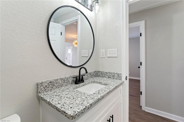 bathroom featuring hardwood / wood-style floors and vanity