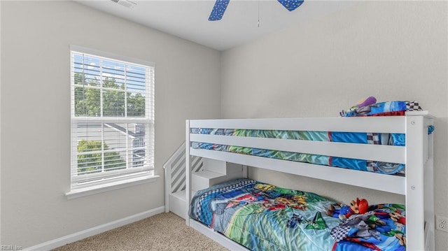 bedroom featuring carpet and ceiling fan