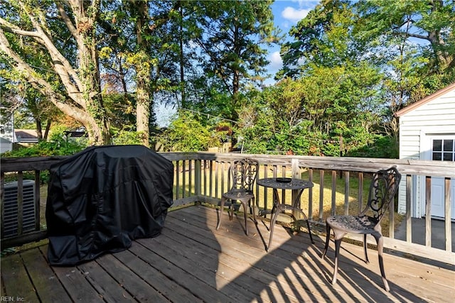 wooden terrace with central AC unit