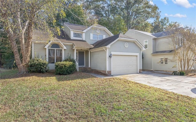 front facade featuring a front yard and a garage